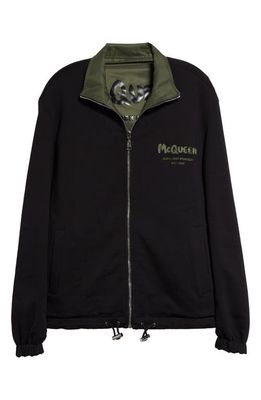 Alexander McQueen Graffiti Logo Reversible Cotton Jacket in Black/Khaki