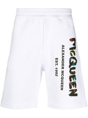 Alexander McQueen Graffiti-print cotton track shorts - White