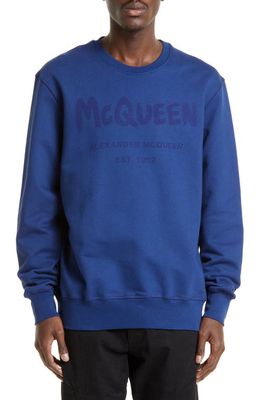 Alexander McQueen Graffiti Sweatshirt in Midnight Blue/Tonal