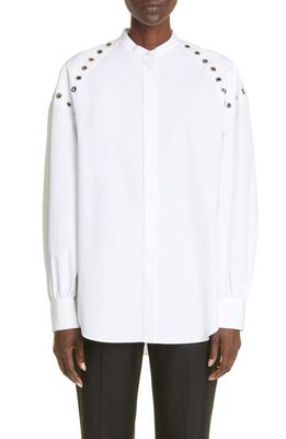 Alexander McQueen Grommet Detail Cotton Poplin Button-Up Shirt in 9000 Opticalwhite