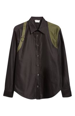 Alexander McQueen Harness Cotton Poplin Button-Up Shirt in Black/Khaki