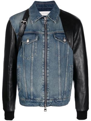 Alexander McQueen harness-detail leather denim jacket - Blue