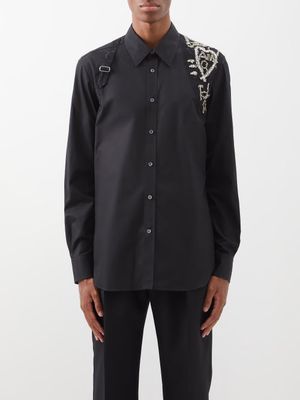 Alexander Mcqueen - Harness Embellished Cotton-poplin Shirt - Mens - Black