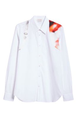 Alexander McQueen Harness Print Cotton Button-Up Shirt in Opticalwhite