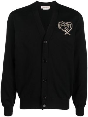 Alexander McQueen heart-embroidered wool cardigan - Black