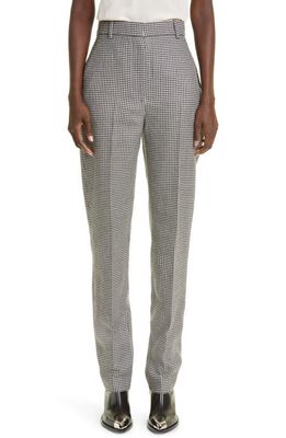 Alexander McQueen High Waist Houndstooth Check Wool Cigarette Trousers in Black/Ivory