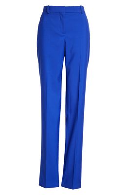 Alexander McQueen High Waist Pleated Wool Trousers in Electric Blue