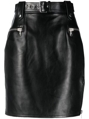 Alexander McQueen high-waisted leather mini skirt - Black