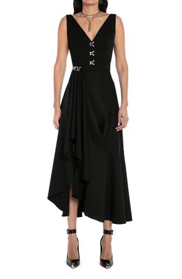 Alexander McQueen Hook Detail Asymmetric Barathea Wool Dress in Black