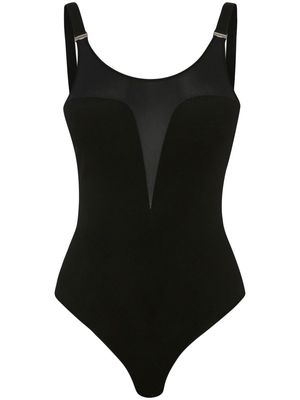 Alexander McQueen illusion v-neck silk bodysuit - Black