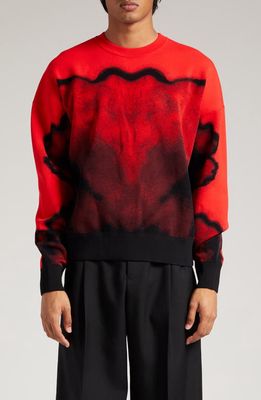 Alexander McQueen Ink Flower Crewneck Sweater in Red/Bordeaux/Black