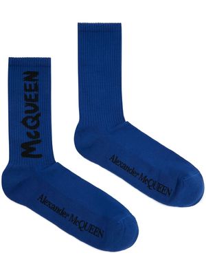 Alexander McQueen intarsia-knit logo socks - Blue