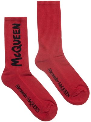 Alexander McQueen intarsia knit-logo socks - Red