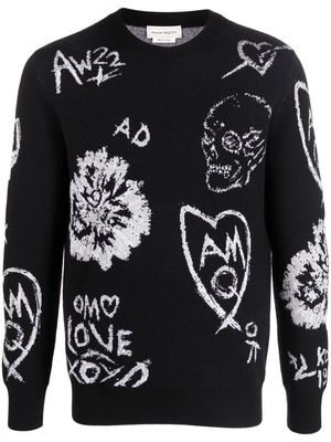 Alexander McQueen jacquard skull wool-blend jumper - Black