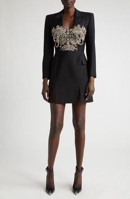 Alexander McQueen Jeweled Corset Wool Tuxedo Minidress in Black