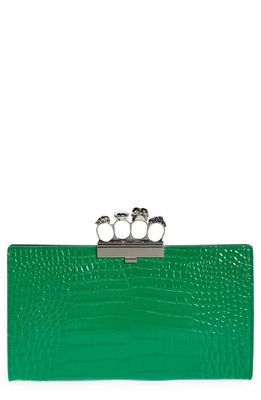 Alexander McQueen Jewelled Four-Ring Croc Embossed Patent Leather Clutch in 3510 Bright Green