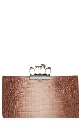 Alexander McQueen Jewelled Four-Ring Flat Pouch Ombre Croc Embossed Leather Clutch in Light Pink