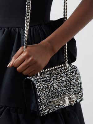 Alexander Mcqueen - Jewelled Mini Crystal-embellished Cross-body Bag - Womens - Black Silver