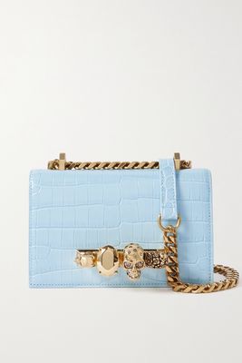 Alexander McQueen - Jewelled Satchel Embellished Croc-effect Leather Shoulder Bag - Blue