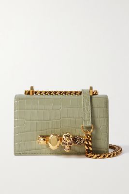 Alexander McQueen - Jewelled Satchel Embellished Croc-effect Leather Shoulder Bag - Green