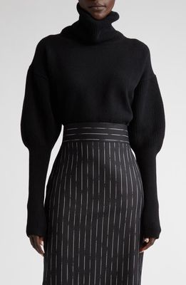 Alexander McQueen Juliet Sleeve Crop Wool & Cashmere Turtleneck Sweater in 1000 Black
