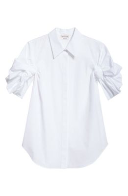 Alexander McQueen Knotted Sleeve Cotton Poplin Button-Up Shirt in Optical White