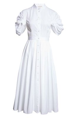 Alexander McQueen Knotted Sleeve Cotton Shirtdress in Optical White
