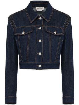 Alexander McQueen lace-up cropped denim jacket - 4286 DENIM