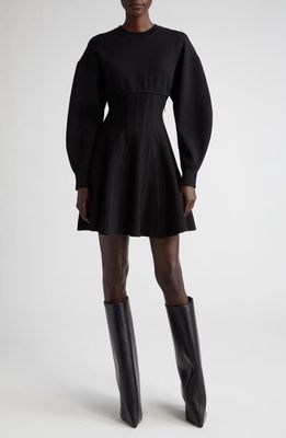 Alexander McQueen Lantern Sleeve Corset Detail Wool Blend Minidress in 1000 Black