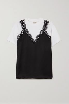 Alexander McQueen - Layered Lace-trimmed Satin And Cotton-jersey T-shirt - White