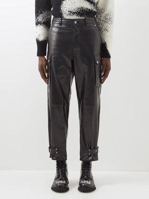 Alexander Mcqueen - Leather Cargo Trousers - Mens - Black