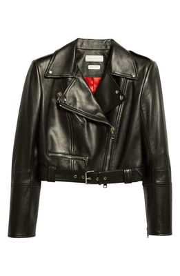 Alexander McQueen Leather Crop Biker Jacket in 1000 Black