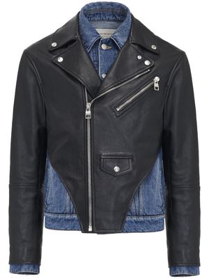 Alexander McQueen leather panelled denim jacket - Black