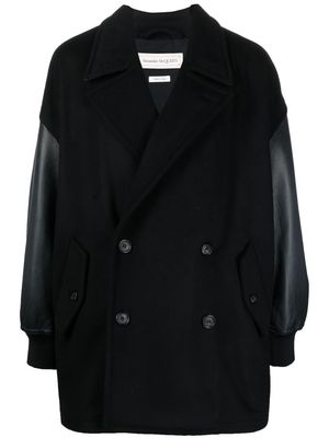 Alexander McQueen leather-trim double-breasted jacket - Black
