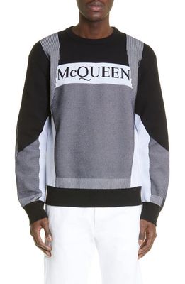 Alexander McQueen Logo Cotton Blend Sweater in Black/White