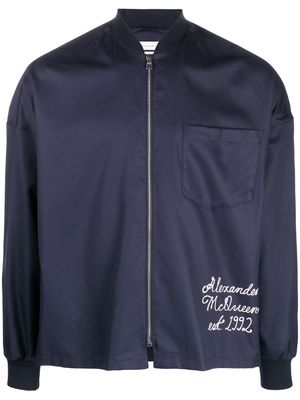 Alexander McQueen logo-embroidered bomber jacket - Blue