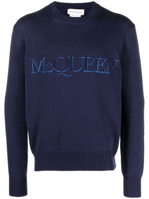 Alexander McQueen logo-embroidered cotton jumper - Blue