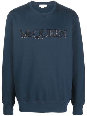 Alexander McQueen logo-embroidered cotton sweatshirt - Blue