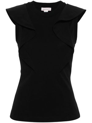 Alexander McQueen logo-embroidered frilled top - Black