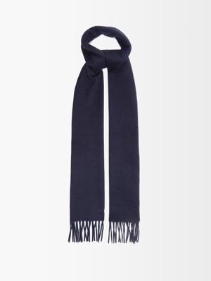 Alexander Mcqueen - Logo-embroidered Fringed Wool-blend Scarf - Mens - Navy