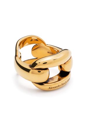 Alexander McQueen logo-engraved chunky ring - Gold