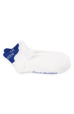 Alexander McQueen Logo Heel Tab Ankle Socks in White/Blue