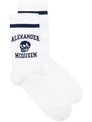 Alexander McQueen logo-intarsia cotton blend socks - White