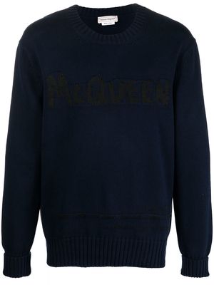 Alexander McQueen logo-intarsia crew neck jumper - Blue