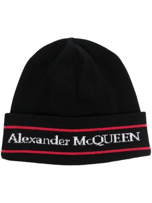 Alexander McQueen logo intarsia-knit cashmere beanie - Black