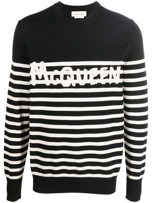 Alexander McQueen logo-knit striped cotton jumper - Black