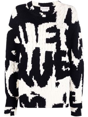 Alexander McQueen logo-print cable-knit jumper - Black