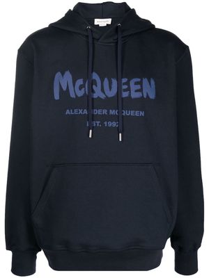 Alexander McQueen logo-print cotton hoodie - Blue