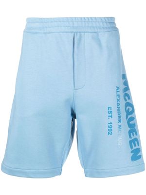Alexander McQueen logo-print cotton shorts - Blue