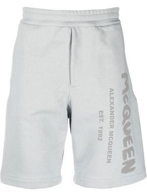 Alexander McQueen logo-print cotton track shorts - Blue